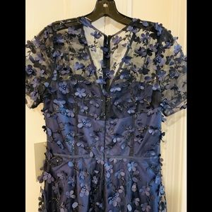 THEIA  3D Floral Evening Gown Navy 8 New